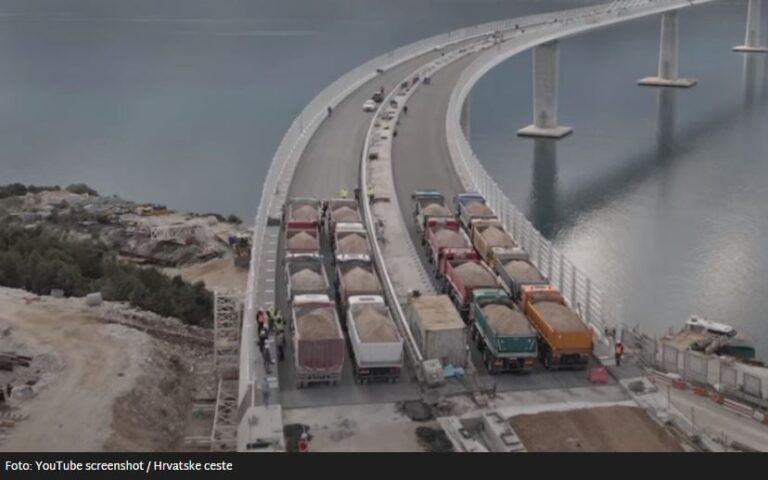 VIDEO: Počelo ispitivanje opterećenja Pelješkog mosta golemim kamionima