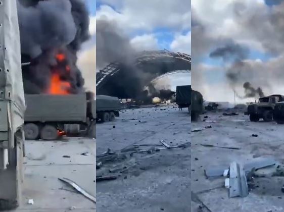 VIDEO Prvi snimak sa aerodroma Gostomel. Možete vidjeti uništena ruska vozila i uništeni An-225 Mriya