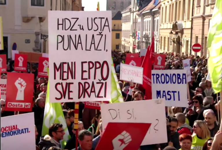 Prosvjed ljevice protiv HDZ-a: ”Nemojte otići u Njemačku, nemojte otići u Irsku, otiđite na birališta kako bi otišli oni koji jedini moraju otići”