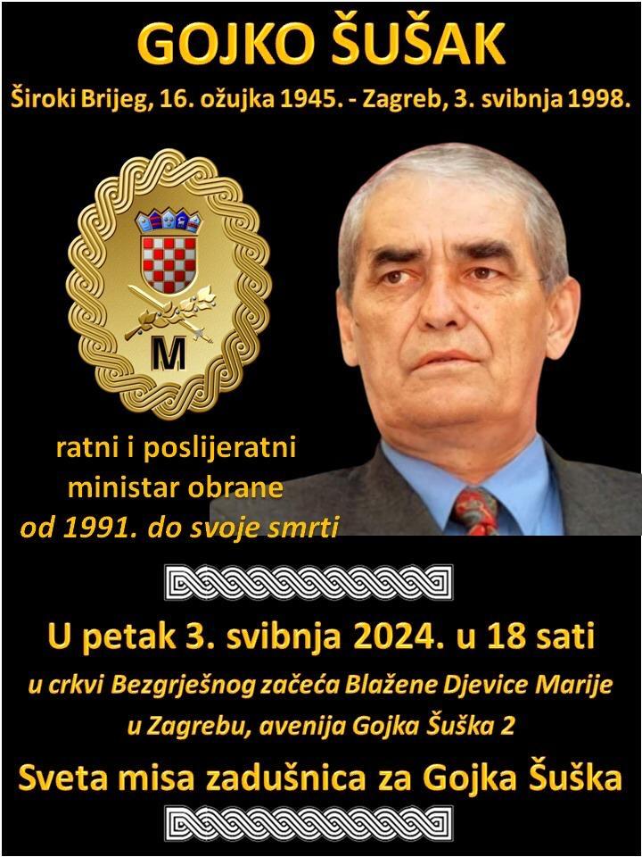 Prije 26 godina umro je Gojko Šušak